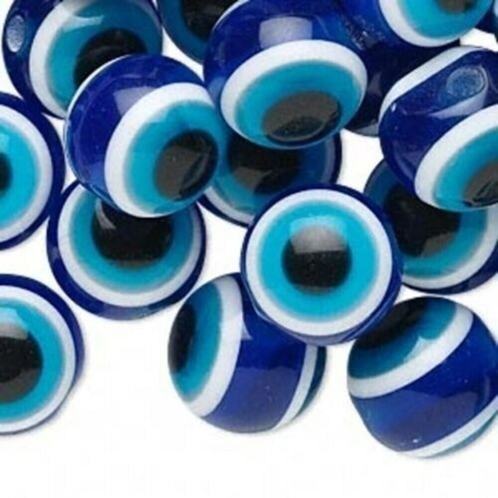 Evil Eye 14mm Round Cobalt & Turquoise Blue Beads Talisman Protection 10 pcs
